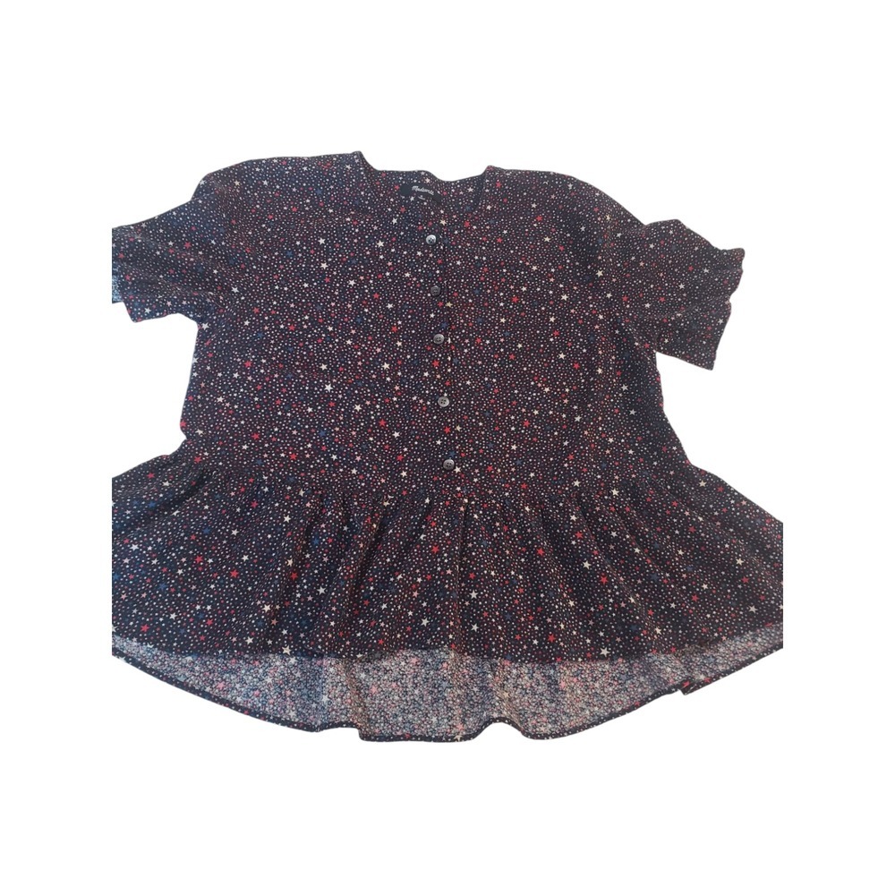 Madewell Ruffled Hem Top Tunic Womens Multicolor M Button Closure Stars Cotton